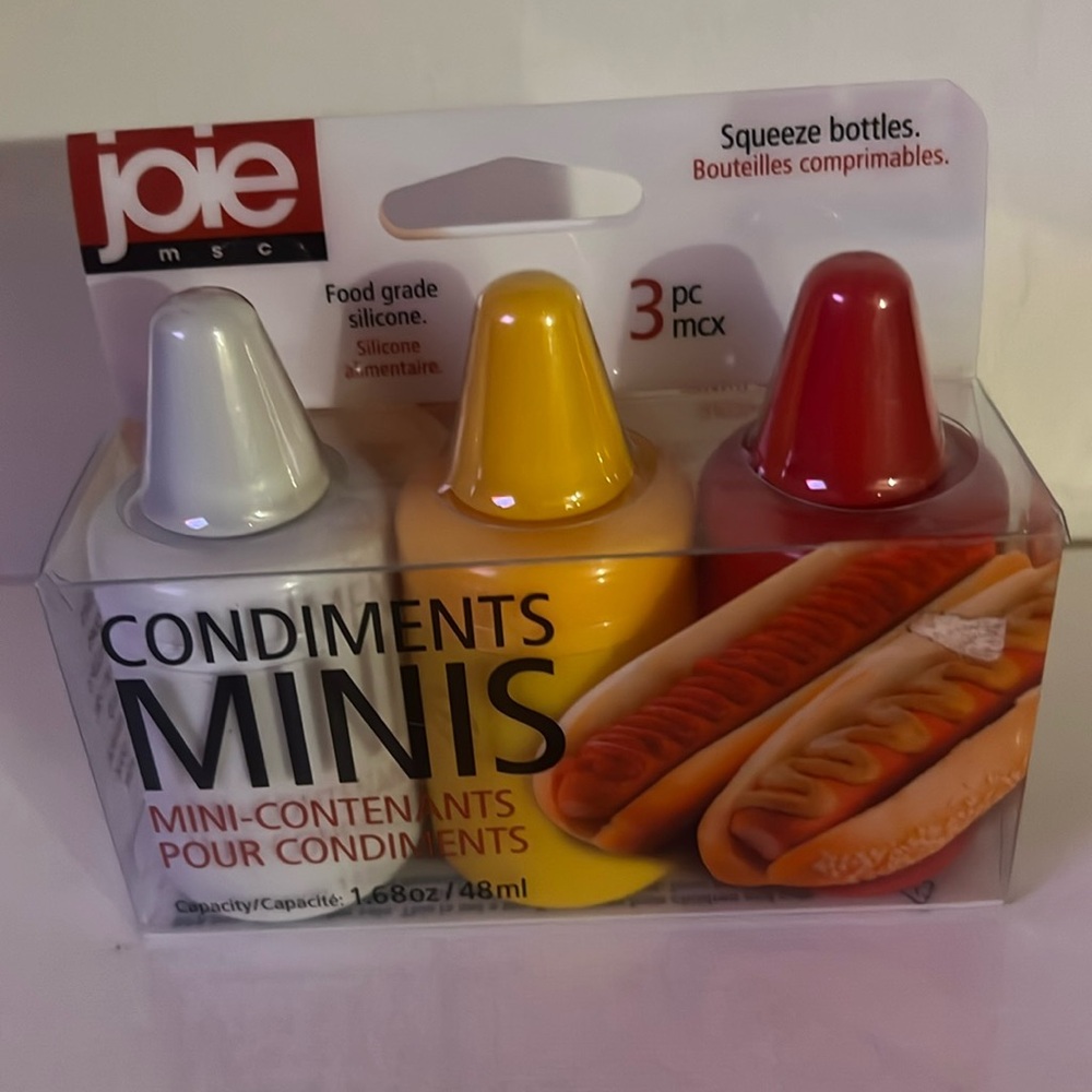 NEW Joie CONDIMENT MINIS Mayo, Mustard & Ketchup 1.68 oz Squeeze Bottles